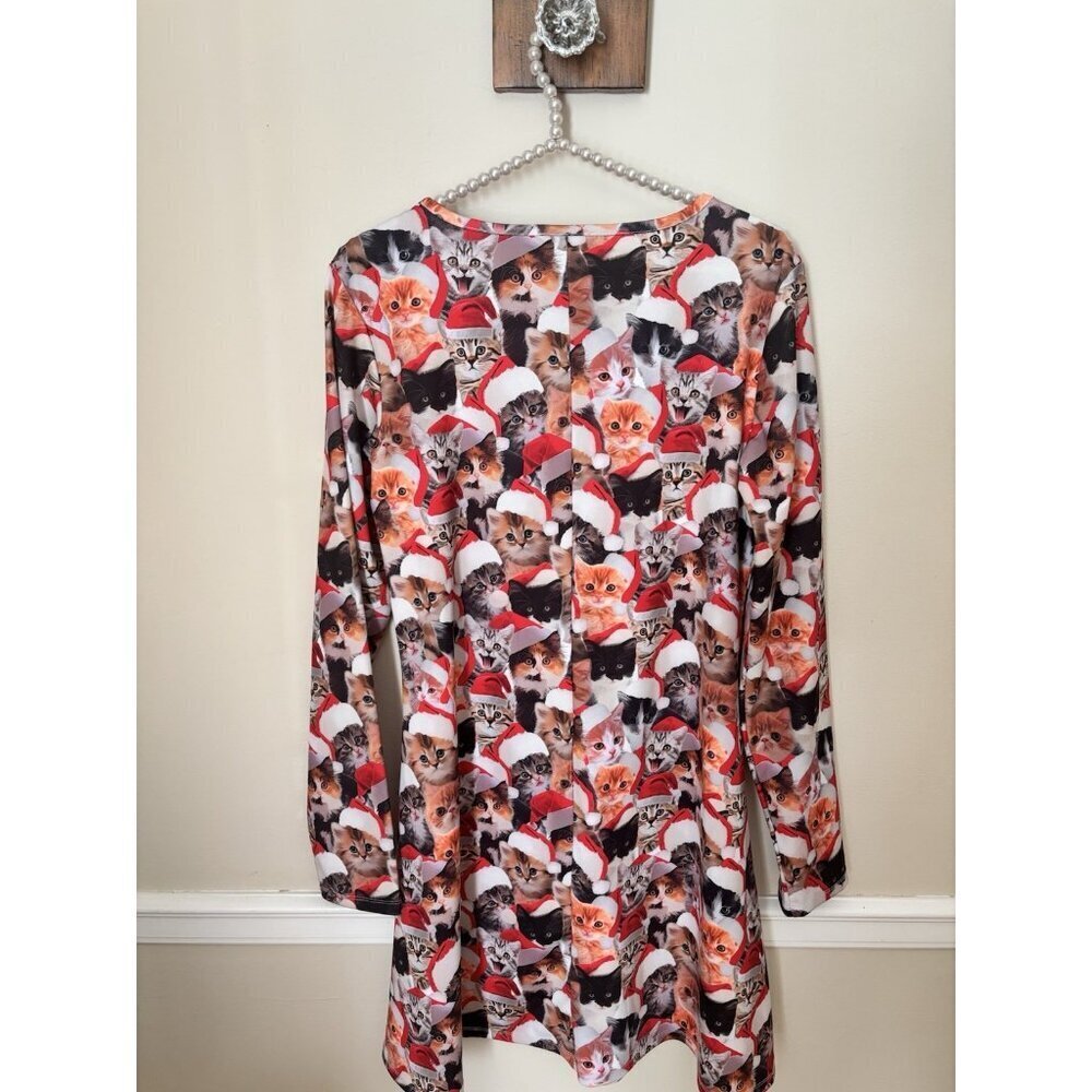 Tipsy Elves Womens Size L Meowy Catmus Long Sleeve Fit Flare Christmas Dress - Picture 3 of 5